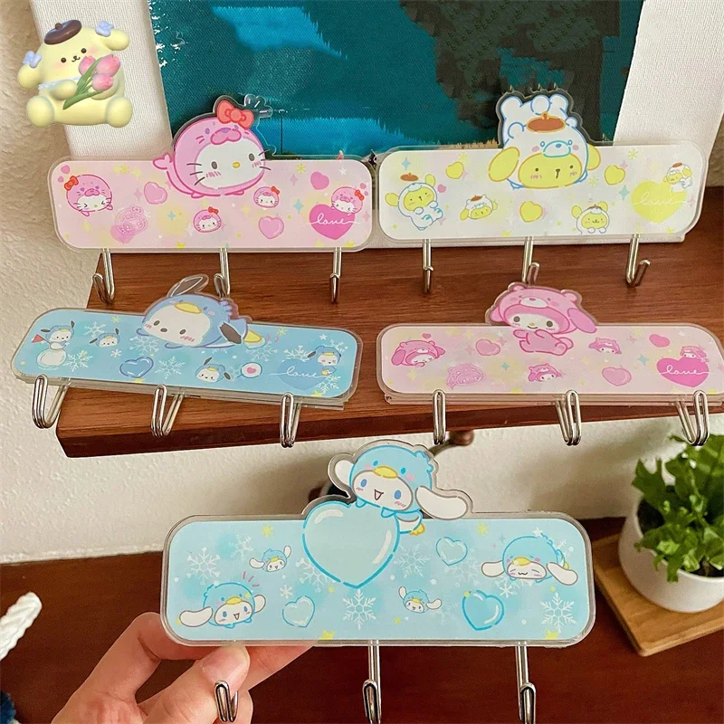 Sanrio Kawaii Hello Kitty Hook Cartoon Cinnamoroll Household Bathroom Towel Hook Free Punch Sticky Hook Cute Household Supplies