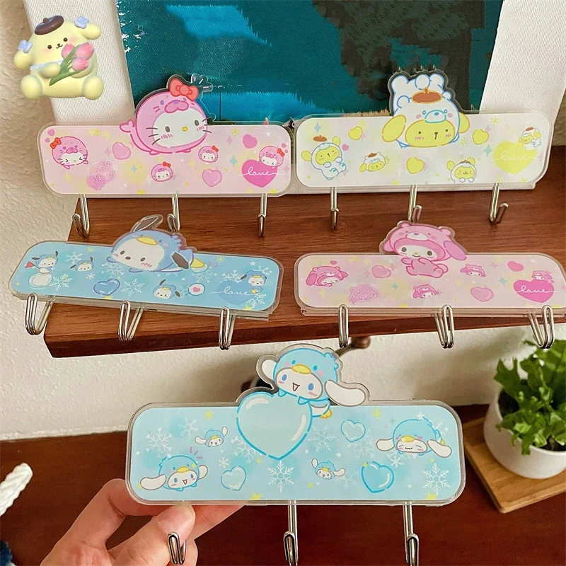 Sanrio Kawaii Hello Kitty Hook Cartoon Cinnamoroll Household Bathroom Towel Hook Free Punch Sticky Hook Cute Household Supplies baby feeding drool bib cartoon rabbit saliva towel soft cotton absorbent lace up burp cloth for newborn toddler shower g99c