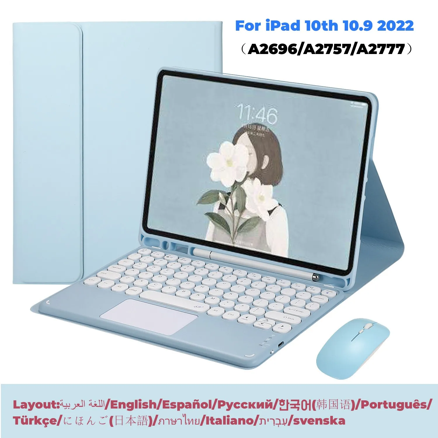 

For iPad 10th generation Case 10.9 2022 Wireless Magic Keyboard Russian Spanish Korean Arabic Hebrew Thai Bluetooth Keyboard