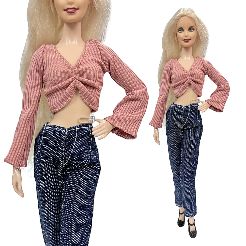 Nk 1 Set Noble Doll Model Runway Dress: Summer Style Pink Design Top + Jeans Alla Moda Per Barbie Doll Toy Accessori Per La Casa Regalo