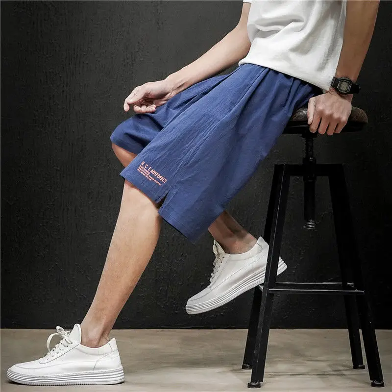 Men's Cotton-Linen Shorts Pants Male Summer Breathable Solid Color Linen Trousers Fitness Streetwear   5XL X105