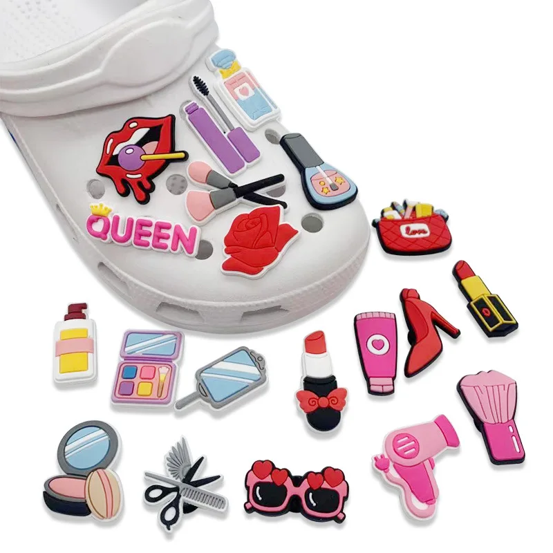 

20pcs Girl Makeup Series Kawaii Cartoon Shoes Charms For Crocs Clogs Sandals Decoration, Shoes DIY Accessories