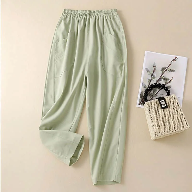 

Solid Pants for Women Loose Harem Pants Vintage Summer Thin Korean Style Elastic Waisted Trousers Women Harajuku Lantern Pants