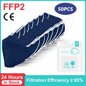 50 pezzi Maschere protettive per adulti FFP2 Mezza maschera filtrante a 5 strati Multifunzione antipolvere Anti-PM2.5 Opzioni multicolori