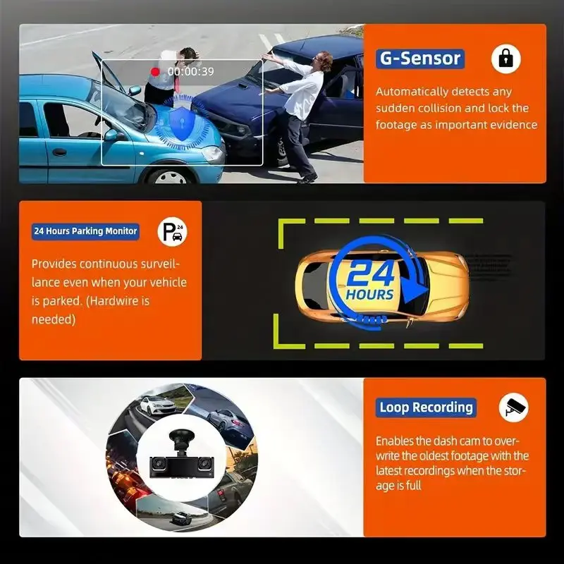 4 Channels 360° Car Dash Cam Video Recorder 1080P Car DVR 3/4 lens Front inside optional Rear View Night Vision Black Box