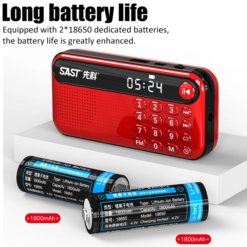 Portable FM Radio Mini Radios Receiver Built-in Powerful Speaker with LED Time Display USB/TF Card Music Player Power off Memory