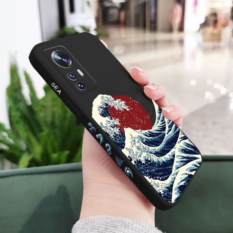 Red Sun Sea Waves Artistic Phone Case