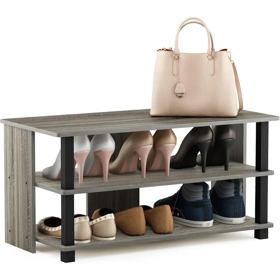 TurnNTube 3Tier Compact Open Storage Shoe Rack for Closet Entryway French Oak Black