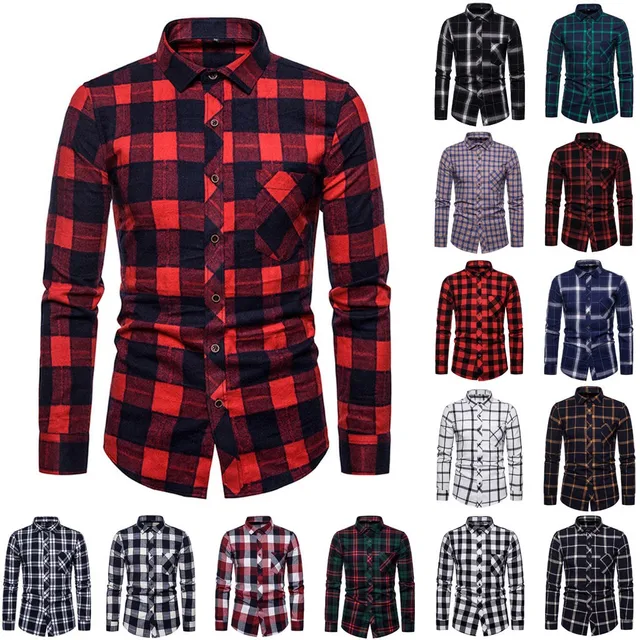 Geometric Flower Holiday slim fit Ethnic Fashion Men Casual Novelty Plaid Print Pocket Long Sleeves Shirt Top Blouse 1