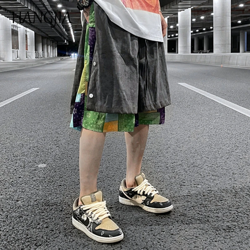 Pantalones cortos de ante de puntos para hombre, Shorts de estilo Hip hop Harajuku con flor de anacardo, abotonados de gran tamaño, para verano| | - AliExpress