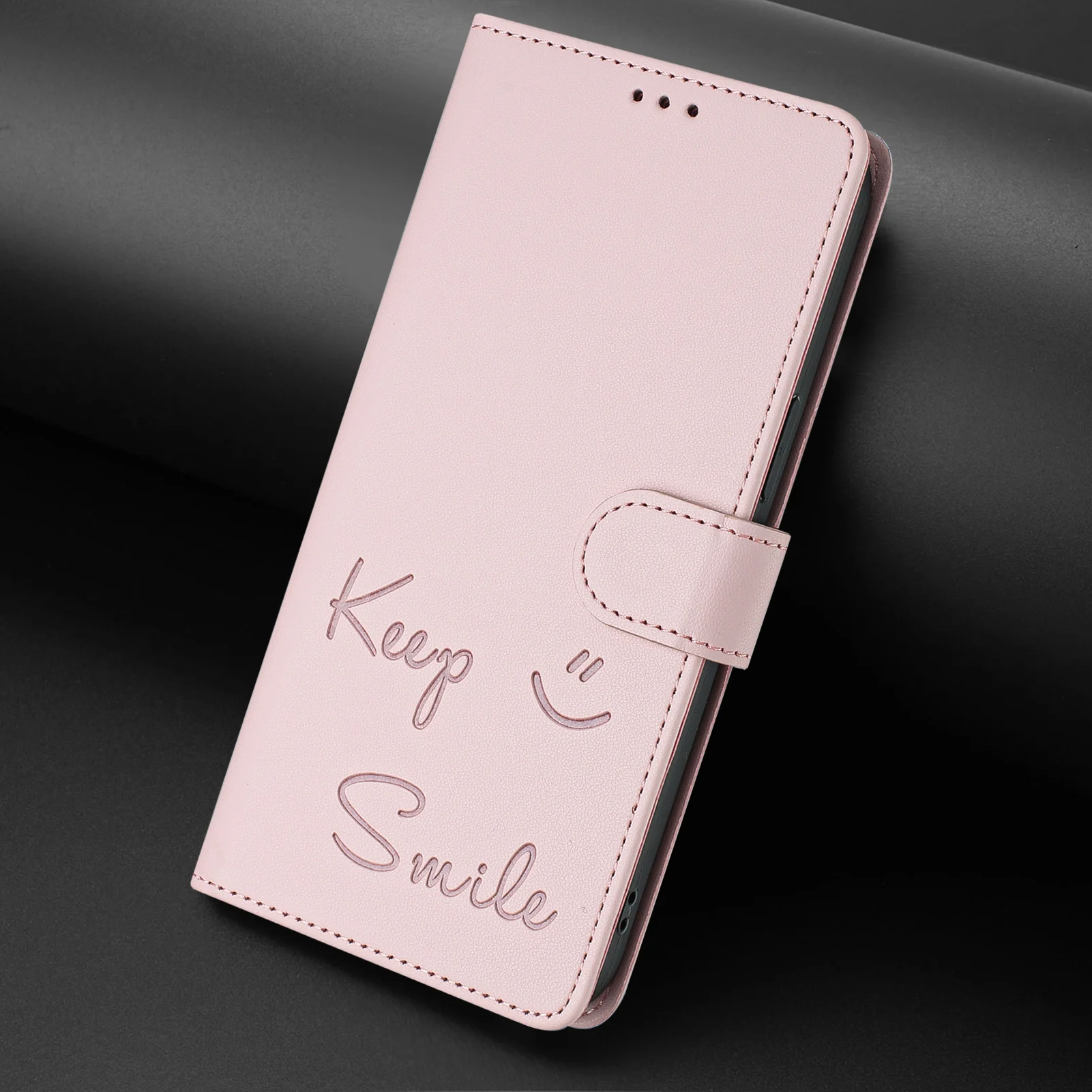 Leather Flip Magnetic Wallet Case with Smile Design - Premium Phone Cover