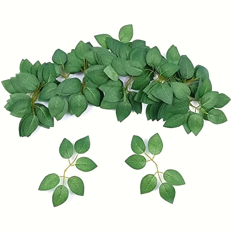 50 Stück künstliche Rosenblüten, Kunstseide, grünes Blatt für Kranz, Blumenstrauß, DIY-Zubehör, Hochzeit, Party, Dekorationen, Zubehör – Detail 1