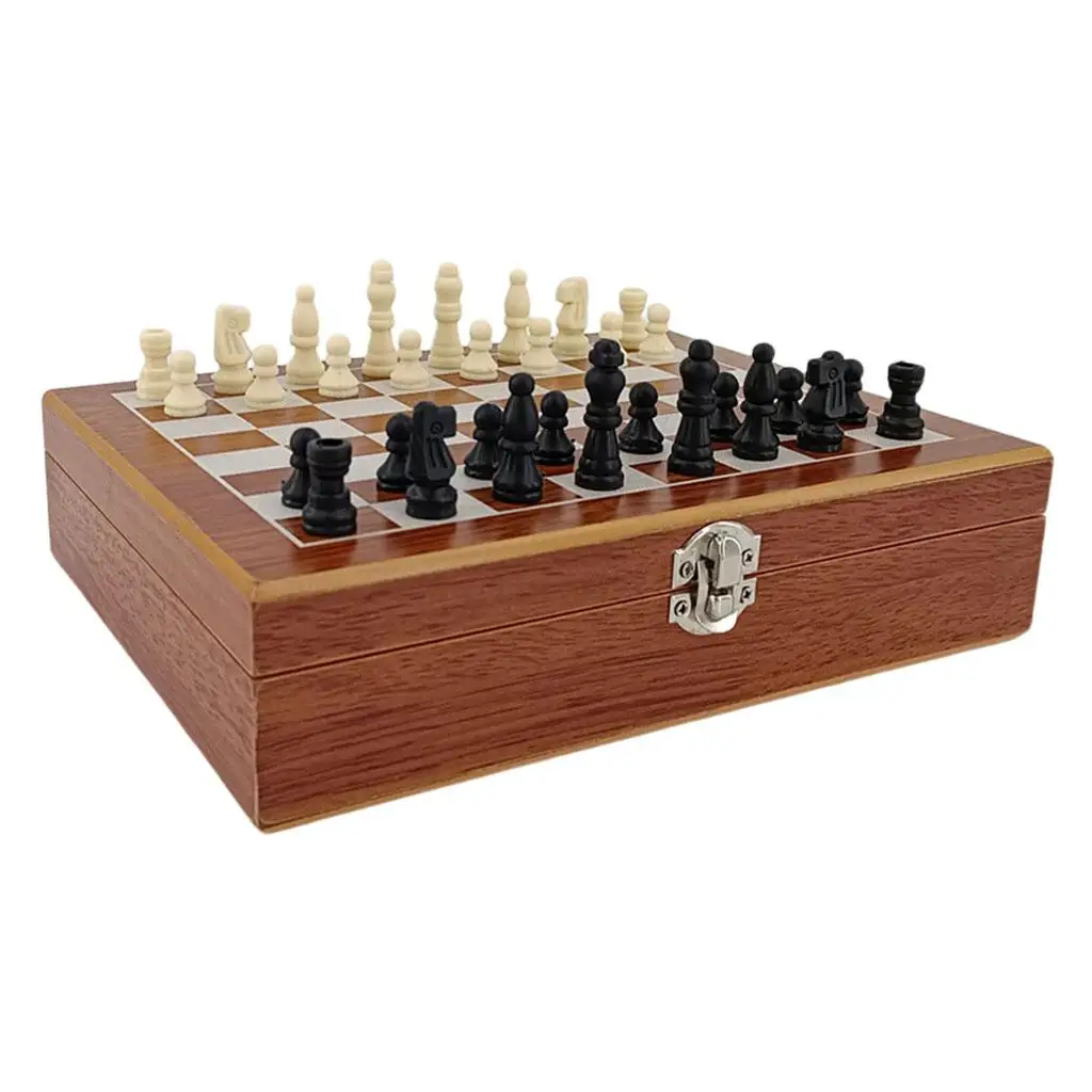Chess and Dominoes Set Board Games Entertainment Chess 4cm King Size Portable Foldable Wooden Set for Family