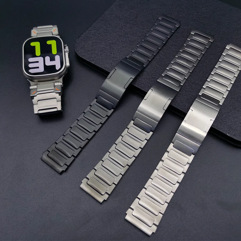 Luxury Titanium Metal Bracelet for Apple Watch Band Ultra 2 49mm 45mm 44mm 42mm Men Strap Iwatch Series 9 8 7 6 5 4 Se 3 Correa