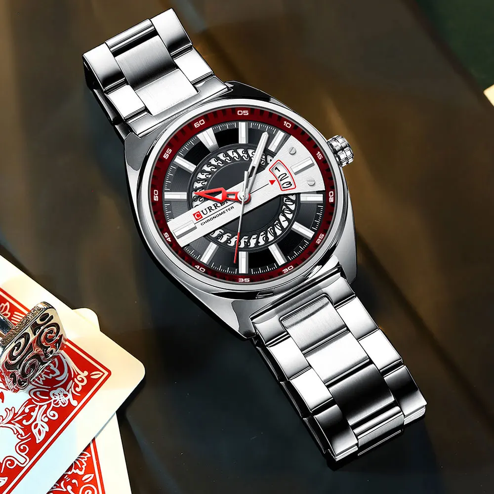 Relógio esportivo casual masculino de pulso azul de aço inoxidável com data automática de quartzo à prova d'água_voghion.com