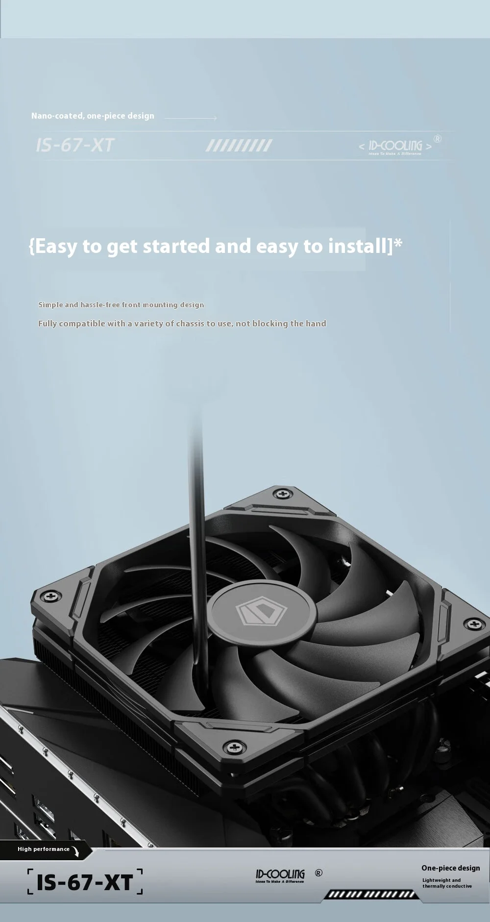 ID-COOLING IS-67-XT 6 Heat Pipes 67mm Low Profile Slim CPU Cooler for Intel LGA