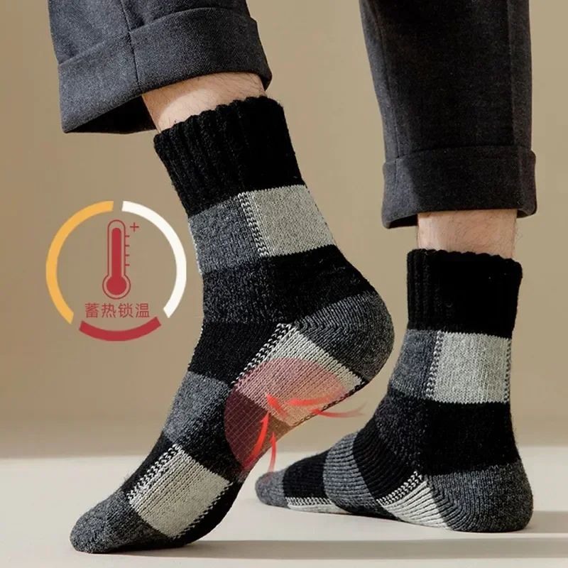 

Winter Thick Plaid for Snow Socks Long Socks Leisure Men's 5pairs Antifreeze Large Wool Harajuku Warm Men Retro Cashmere Size