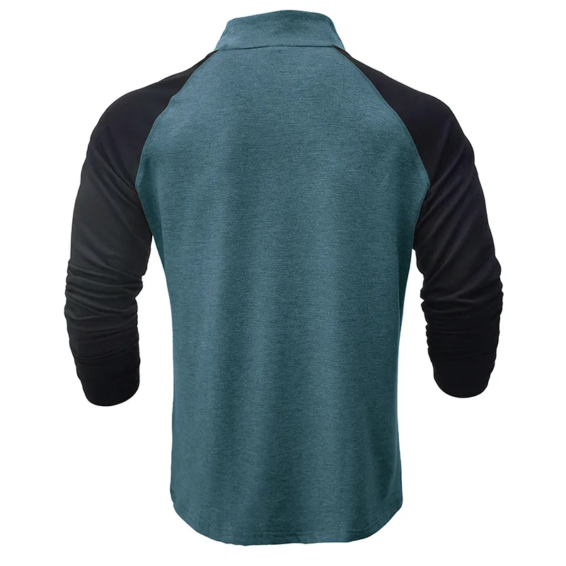 Herren-Sport-Sweatshirt mit Stehkragen für Herbst und Winter, atmungsaktiv, warm, farbblockierter Pullover, halber Reißverschluss in mehreren Farben – Detail 11