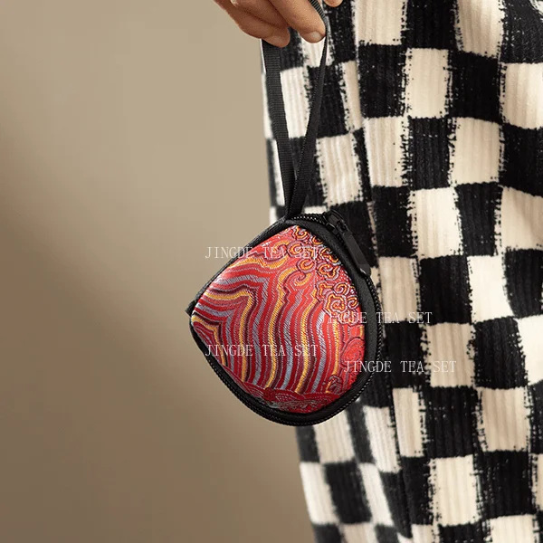 65ml Jingdezhen Ceramic Tea Cup Enamel Host Tea Cup Kung Fu Tea Set Portable Embroidery Bag Birthday Gift Drinking Utensils