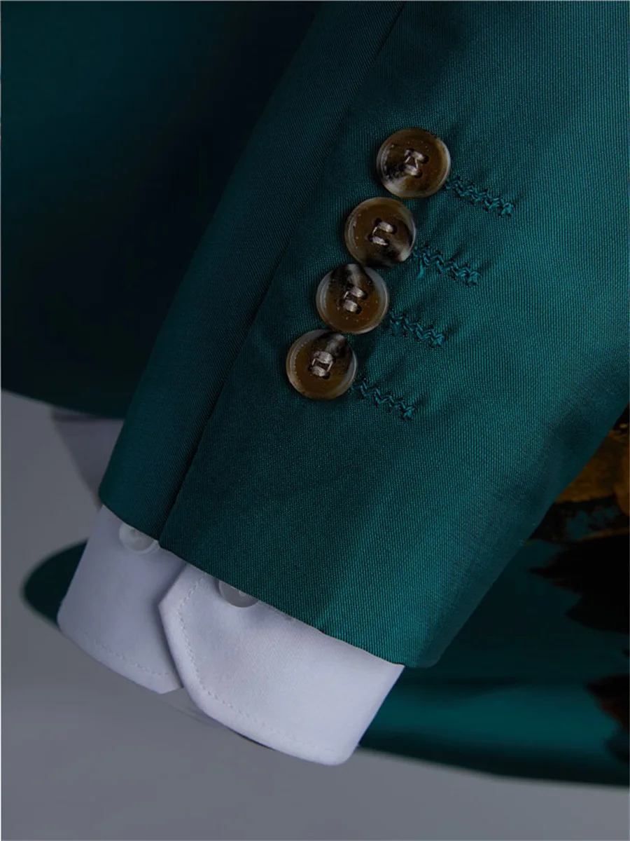 Luxury Floral Print Green Dress Blazers For Men One Button Shawl Lapel Men Suit Jacket Wedding Party Dinner Elegant Male Costume