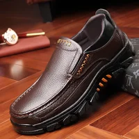 British Style Casual Leather Shoes Soft Bottom Top Layer Cowhide Business Men's Shoes Anti-Slip Car Stitching Four Seasons Large