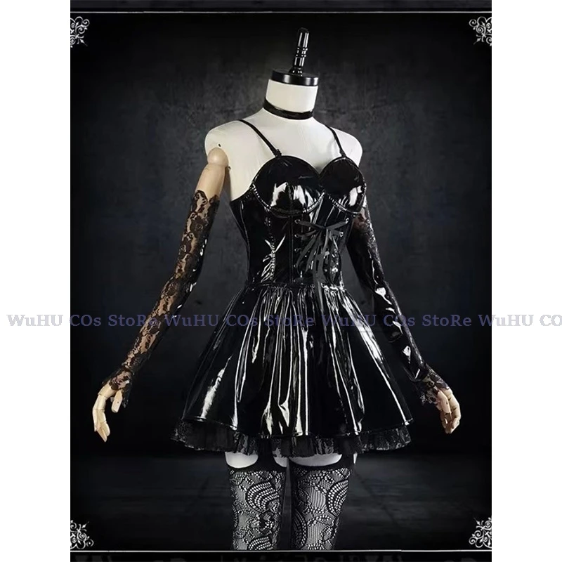 

Death Cosplay Note Costume Misa Amane Imitation Leather Sexy Dress Neklace Women Uniform Outfit Halloween Misa Wig