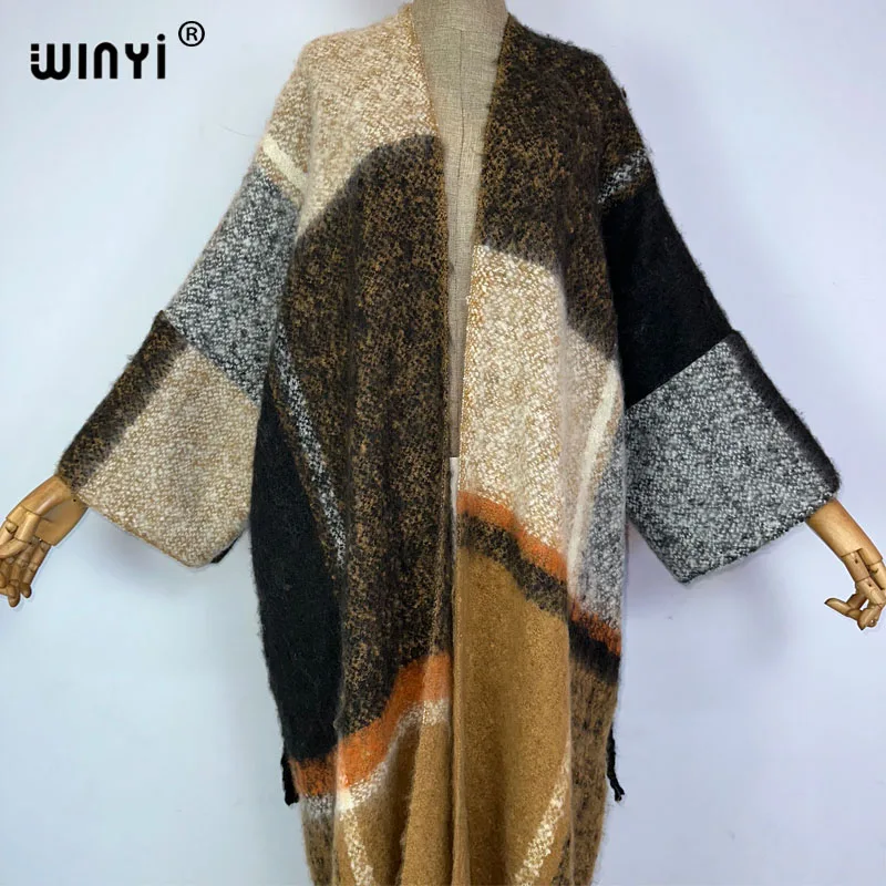 WINYI 여성용 겨울 코트, 레트로 스타일 프린트 태슬, 럭셔리 롱 퍼, 루즈 오버 코트, 두껍고 따뜻한 롱 다운 코트, 패션 가디건