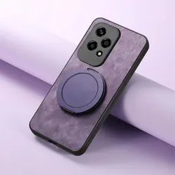 Leather Back Panel Phone Case with Magnetic Ring Holder, Enhanced Protection for Honor 400 Smart (PURPLE)