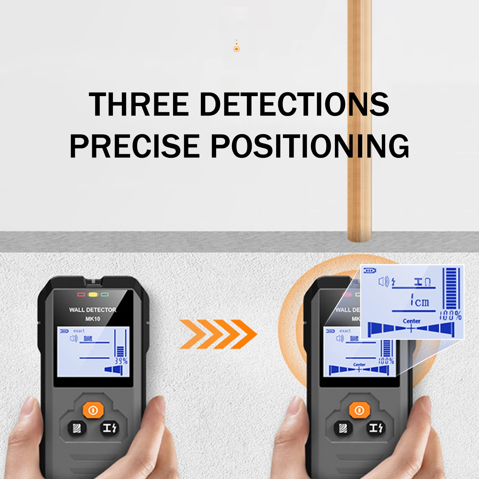 MK10 Multi-functional Metal Wood Detection Function Wall Detector Maka Stud Finder for AC Metal Wood Detect Ceilings Floors Find 6