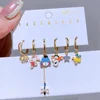 1 SET Muiticolor Sweet Cartoon Animals Pendant Huggie Hoop Earrings for Women Girls Gold Color Jewelry 1