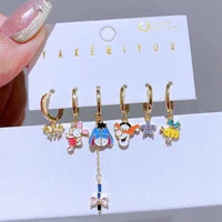 1 SET Muiticolor Sweet Cartoon Animals Pendant Huggie Hoop Earrings for Women Girls Gold Color Jewelry 1