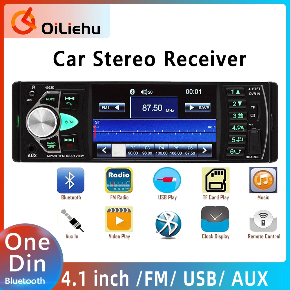 OiLiehu 1 Din Car Radio Touch Screen 4.1 Inch Auto Audio Car Stereo MP5 Bluetooth USB FM Camera Multimedia Player