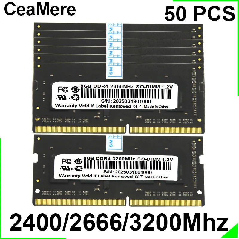 CeaMere DDR4 노트북 메모리, 288 핀 RAM 메모리 카드, 50 개, 메모리 ddr4 4g, 8g, 16g, 32g, 2400Mhz, 2666Mhz, 3200Mhz, 도매