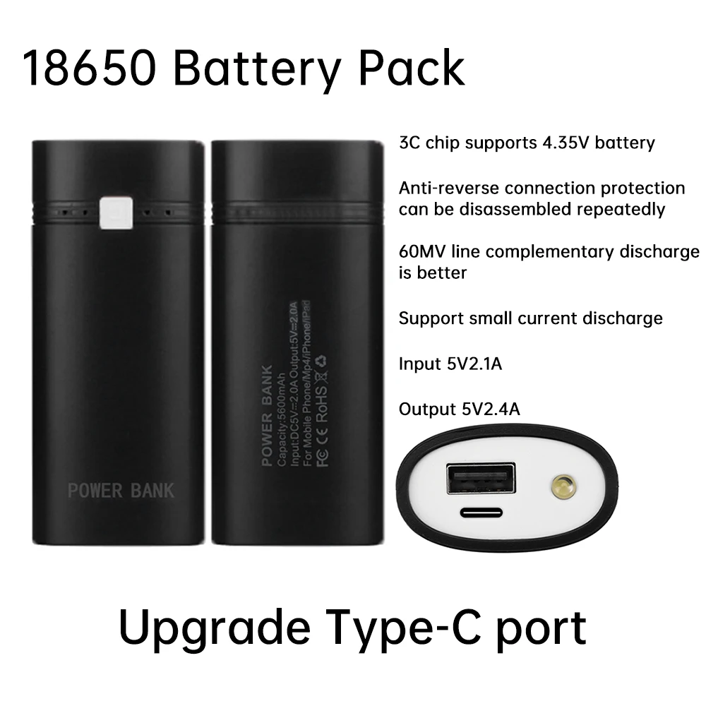TYPE-C Port 2-Section Solderless Mobile Power Supply Housing 18650 Mobile Power Supply Sleeve Material