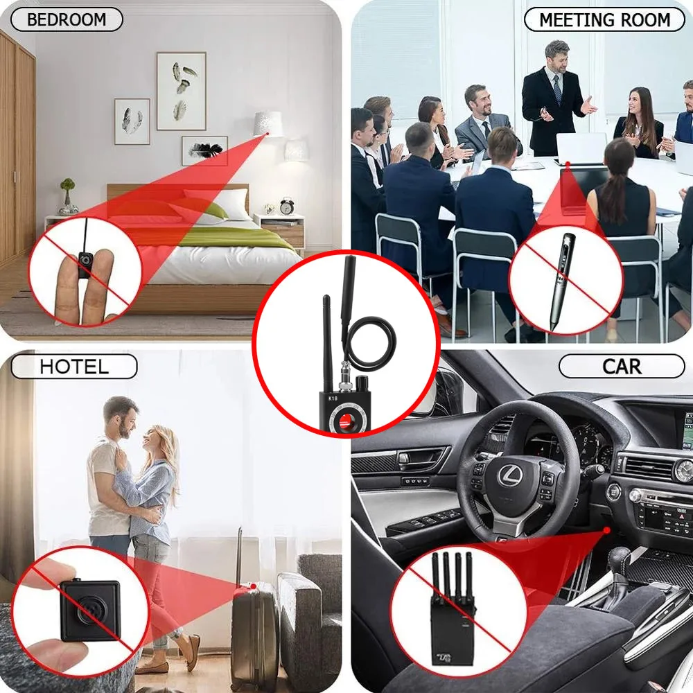 K18 Anti Candid Camera Detector Bug Wiretapping Finder GPS Signal Wireless Lens RF Spy Tracker