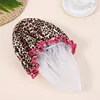 1PC Waterproof Shower Cap Leopard Print Double Layer Elastic Shower Hair Cover Reusable Wave Point Shower Cap Bathroom Supplies 5