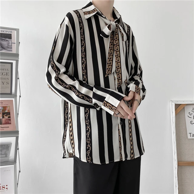 Draped Striped Long-Sleeve Shirt