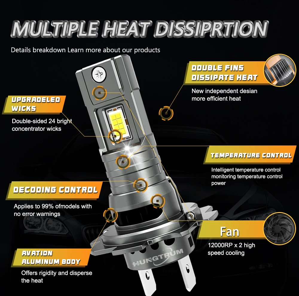 H1 H4 H7 LED 헤드라이트 200000LM 9003 HB2 스포트라이트 자동차 다이오드 헤드라이트 무선 플러그 앤 플레이 CANBUS 전구 IP68 방수