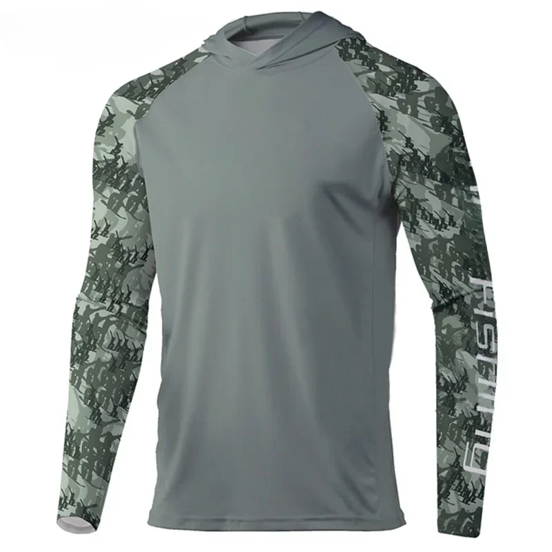 Gear New Men's Hooded Fishing Shirt Long Sleeve Sun Protection Shirts Breathable Fishing Clothing