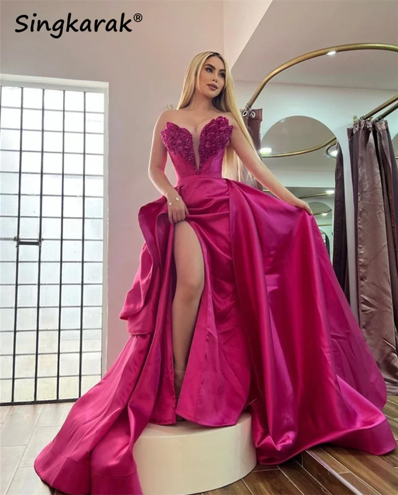 

Elegant Sweetheart Mermaid Evening Dress With Detachable Train Luxury Slit Prom Gown Wedding Party Birthday Event Dress Robes