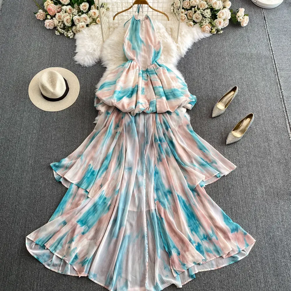 

Женское платье-подвеска с вырезом под платье, элегантное дизайнерское платье из двух частей с вырезом под горло, Новинка лета 2024