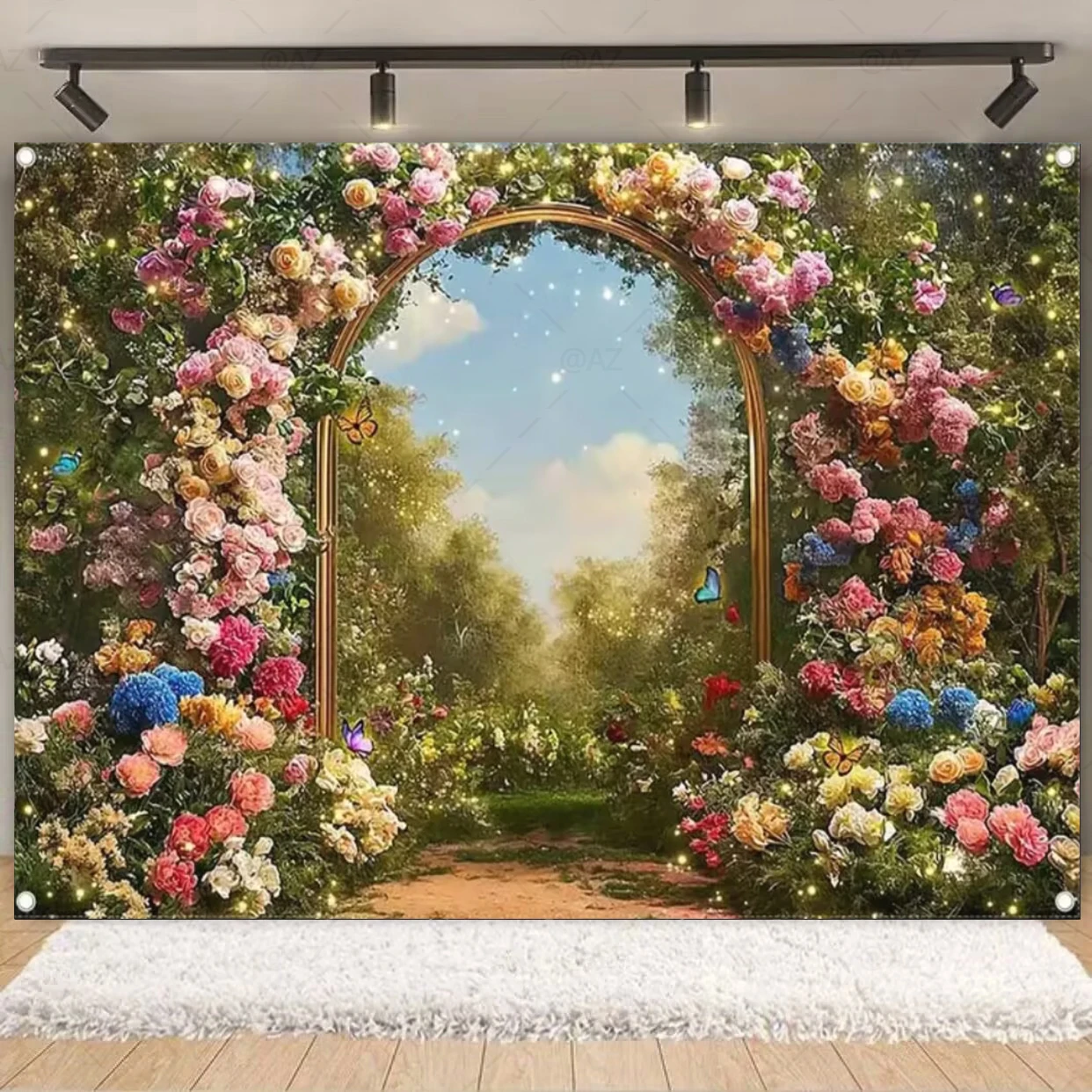 Spring Floral Butterflies Photography Backdrop for Tea Party or Dreamy Wedding Decor