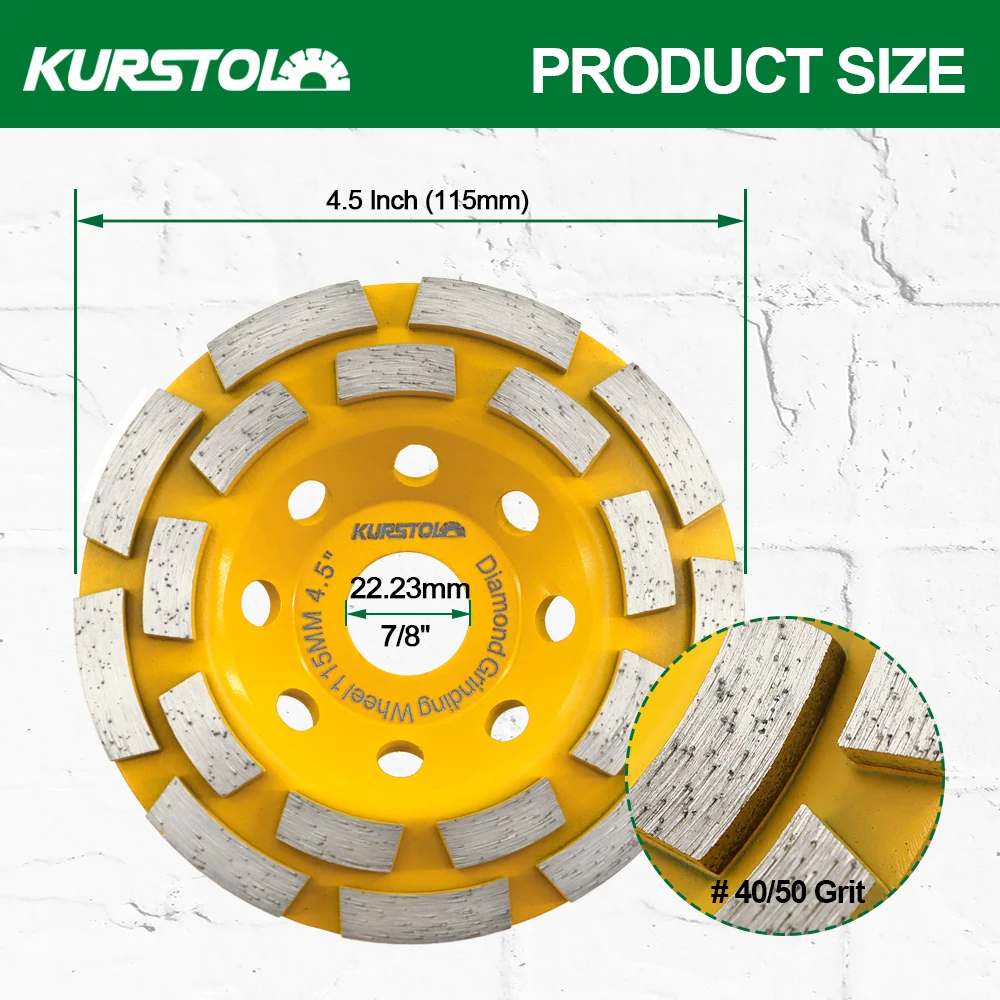 KURSTOL Diamond Double Row Grinding Cup Wheel 1pc 115mm Grinding Disc Polishing Concrete Masonry Granite Marble Abrasive Disc