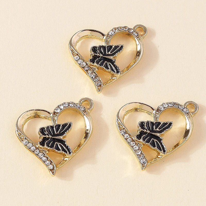 Leslie 10 Stück exquisite schwarze Kristall-Schmetterlings-Charms für Halskette, Ohrringe, Armbänder, Anhänger, handgefertigter Statement-Schmuck zum Selbermachen – Detail 12