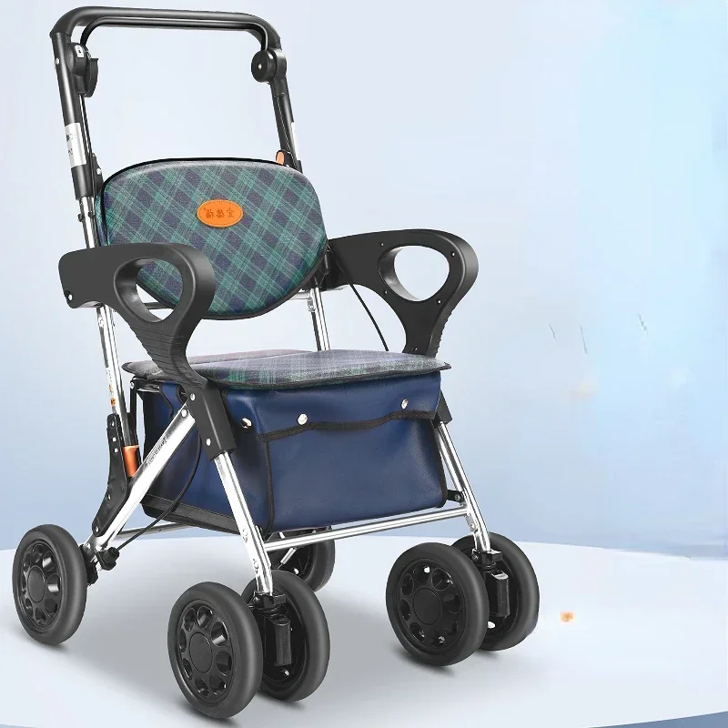 Large Capacity Aluminum Folding Mobility Scooter, Elderly Grocery Cart, Hands-Free Push, Sit and Push Shopping Trolley 2