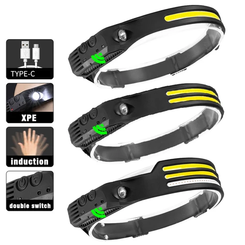 센서 헤드램프 COB LED 헤드 램프 손전등, USB 충전식 헤드 토치, 5 가지 조명 모드, 내장 배터리 헤드 라이트 2