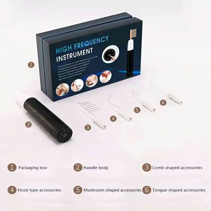 Protable Cordless Rechargeable High Frequency Electrotherapy Wand Skin Acne&Scalp Therapy Machine Wrinkle Removal Anti-hair Loss 5
