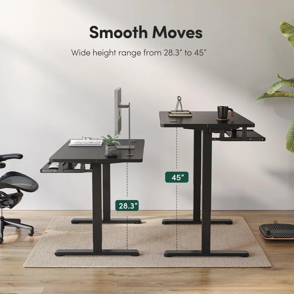 Standing Desk with Keyboard Tray, 55 × 24 Inches Electric Height Adjustable Desk, Sit Stand Up Desk, Computer Office Desk, Black 3