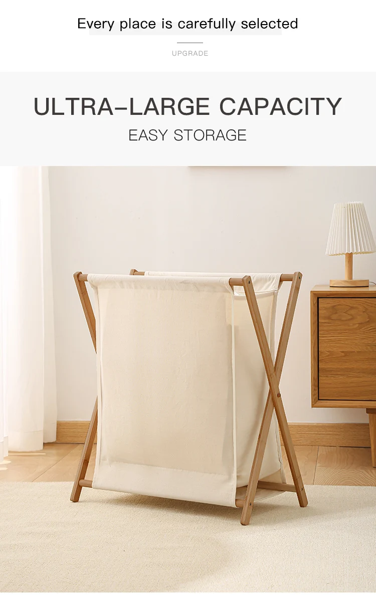 Description Picture 3 of itemLaundry Basket Foldable Cotton Linen Bamboo Dirty Clothes Organizer Collapsible Basket Japanese Style Hamper Recyclable Storages
