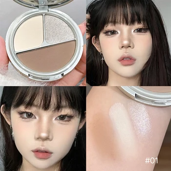 ART VALUE Three-Color Contour Palette Matte Highlight Shadow Contour All-in-One Palette Shiny Diamond Highlighter Palette Makeup